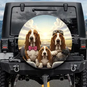 Basset Hounds Scenic Road Trip Puppy - Dog Lover Travel Gift Spare Tire Cover