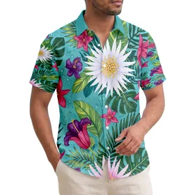 Spiky Bell Star Tropical Flowers Palm Fronds Variegated Leaves - Home Decor Gift for Beach Goers Hawaiian Shirt