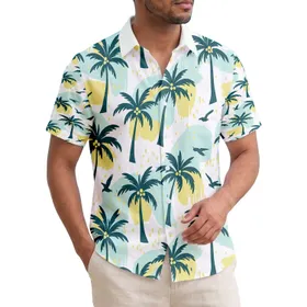 Palm Trees Flying Birds Abstract Shapes Tropical Vacation Home Decor Gift Hawaiian Shirt