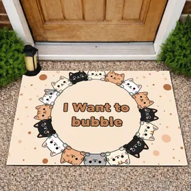 I Want to Bubble Cartoon Cat Faces - Home Decor Gift for Cat Lover Doormat