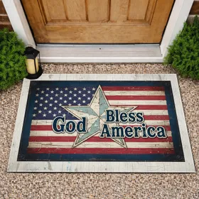 Aged Wooden American Flag Sign God Bless America - Farmhouse Decor Gift Doormat