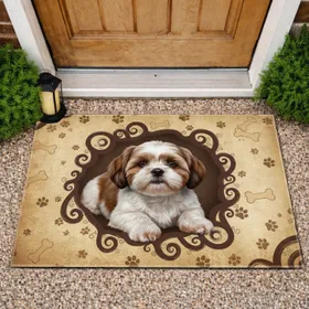 Shih Tzu Dog Paw Print Bone - Home Decor Gift for Dog Lover Doormat
