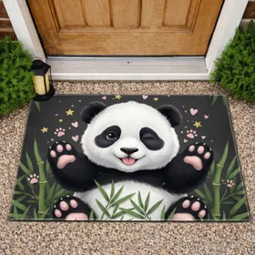 Baby Panda Bamboo Hearts Stars - Home Decor Gift for Panda Lover Doormat