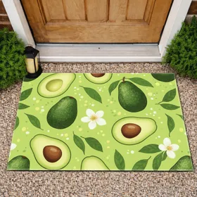 Multiple Whole Halved Avocados Green Leaves White Blossoms - Home Decor Gift for Avocado Lover Doormat