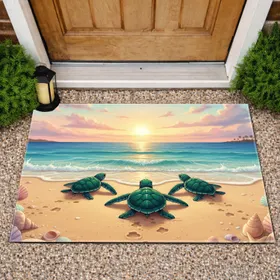 Three Baby Sea Turtles Beach Sunset - Ocean Lover Home Decor Gift Doormat