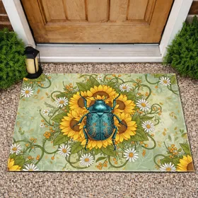 Sunflower Teal Beetle Wildflower Garden - Home Decor Gift for Garden Lover Doormat