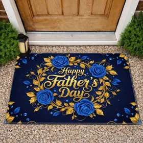 Happy Father's Day Blue Roses Gold Vines - Father's Day Gift for Dad Doormat