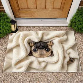 Fawn Pug Face Sherpa Blanket - Home Decor Gift for Pug Lovers Doormat