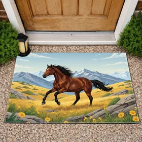Galloping Bay Horse Mountain Meadow - Wildlife Enthusiast Home Decor Doormat