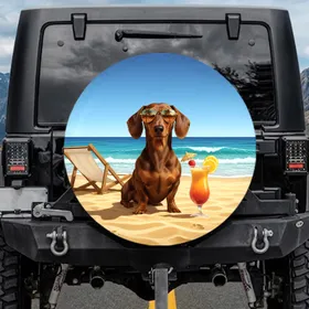Dachshund Dog Sunglasses Beach Cocktail - Summer Road Trip Gift Spare Tire Cover