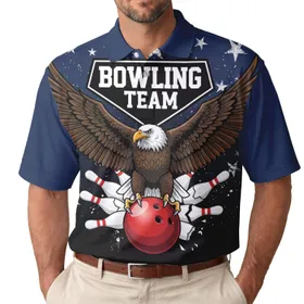 Bald Eagle Bowling Team Patriotic - Bowling Event Gift for Bowlers Men's Polo Shirt