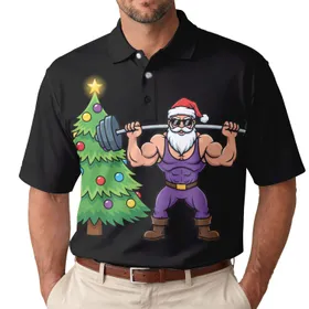 Muscular Santa Barbell Christmas Tree - Christmas Gift for Lifters Men's Polo Shirt