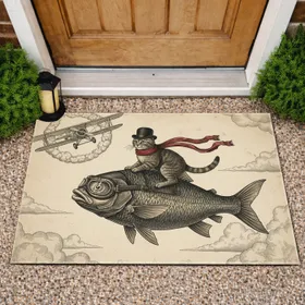 Fish Aviator Cat Bowler Biplane - Home Decor Gift for Adventure Seeker Doormat