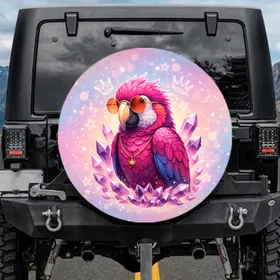 Parrot Orange Sunglasses Golden Crown Amethyst Crystals Stars - Wildlife Lover Gift Spare Tire Cover