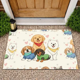 Dog Breeds Colorful Bandanas Sweaters Pink Hearts - Home Decor for Dog Lover Doormat