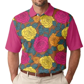 Intertwining Roses Foliage - Casual Lifestyle Gift for Floral Lover Men's Polo Shirt