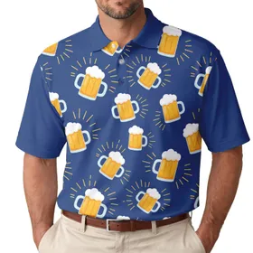 Scattered Frothy Beer Mugs Steins - Bar Party Celebration Gift for Beer Enthusiasts Men's Polo Shirt