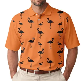 Black Flamingo Standing Walking Poses Orange Field - Wildlife Lover Bird Watching Gift Men's Polo Shirt