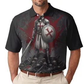 Templar Knight Red Cross Skulls Battlefield - Medieval History Lover Gift Men's Polo Shirt