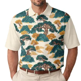 Asian Landscape Pine Trees Mountains Autumn Foliage Nature Scene - Art Lover Gift Men's Polo Shirt
