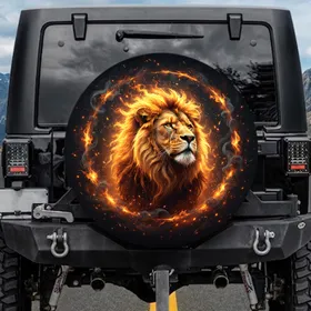 Majestic Lion Head Fiery Mane - Outdoor Explorer Gift Spare Tire Cover