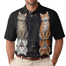 House Cats Tiger Panther Water Reflection - Animal Lover Gift for Cat Enthusiasts Men's Polo Shirt