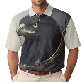 Majestic Black Eagle Golden Eyed Beak Ornate Knotwork Shield - Wildlife Lover Gift Men's Polo Shirt