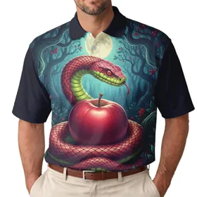 Snake and Red Apple in Mystical Moonlit Forest - Fantasy Lover Gift Men's Polo Shirt