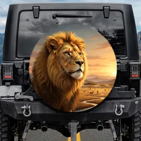 Majestic Lion African Savanna Sunset - Wildlife Lover Gift Spare Tire Cover