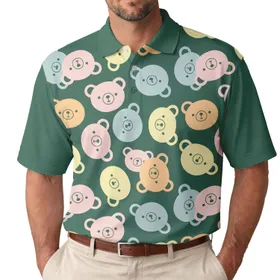 Pastel Pink Orange Yellow Blue Bear Heads Scattered - Everyday Wear Gift for Bear Lovers Men's Polo Shirt
