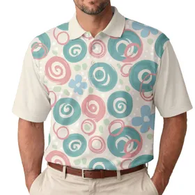 Rounded Forms Organic Petal Flowers Circular Rings Dots Blobs - Everyday Style Men's Polo Shirt
