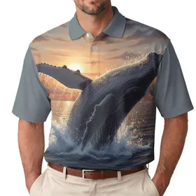 Humpback Whale Breaching Ocean Sunset Seascape - Ocean Wildlife Gift Men's Polo Shirt