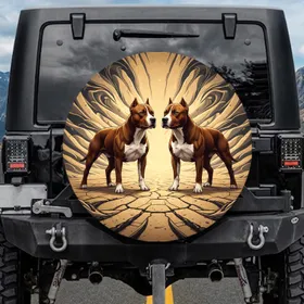 Two American Staffordshire Terriers Rugged Earth Scene - Home Decor Gift for Dog Lovers Spare Tire Cover