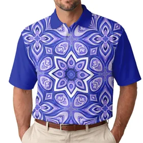 Fluid Petal Heart Kaleidoscope Organic Swirling Forms - Distinctive Casual Wear Men's Polo Shirt