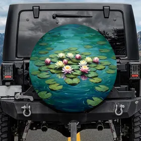 Water Lilies Lily Pads Pond Bloom - Home Decor Gift for Garden Lover Spare Tire Cover