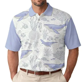 Underwater Whales Fish Jellyfish Coral Reef Seaweed - Beach Day Ocean Lover Gift Men's Polo Shirt