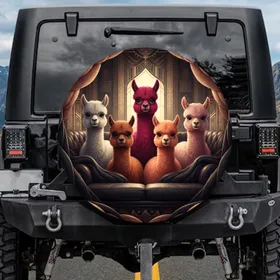 Fluffy Alpacas Interior Setting - Home Decor Gift for Alpaca Lover Spare Tire Cover