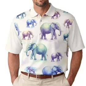 Large and Baby Elephants Water Reflection - Wildlife Lover Gift for Elephant Lover Men's Polo Shirt
