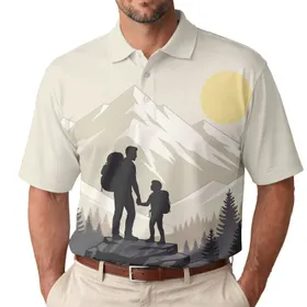 Adult Child Hikers Mountain Range Outdoor Adventure Gift for Mountain Lovers Men's Polo Shirt