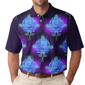 Glowing Blue Roses Ethereal Floral - Everyday Wear Gift for Floral Lover Men's Polo Shirt