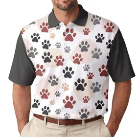 Solid Outline Paw Prints Soft Organic Blotches - Casual Everyday Gift for Pet Owners Men's Polo Shirt