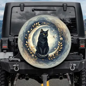 Majestic Black Cat Moon Dragonflies Stardust - Mystical Home Decor Gift for Cat Lovers Spare Tire Cover