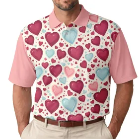 Scattered Red Pink Blue Candy Translucent Hearts Speckles - Sweetheart Valentine's Day Gift Men's Polo Shirt