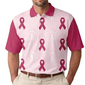Golf Stick Figures Breast Cancer Ribbons - Breast Cancer Support Gift Men's Polo Shirt