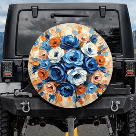 Impasto Flowers Textured Palette Knife Floral Shapes - Home Decor Gift for Art Lovers Spare Tire Cover
