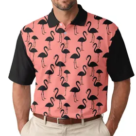 Coral Pink Black Flamingo Bird Icons - Everyday Casual Wear Gift for Bird Lovers Men's Polo Shirt