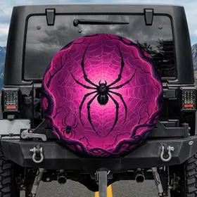 Black Spider Glowing Web Gnarled Branches - Gothic Decor Gift Spare Tire Cover