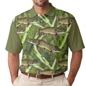 Freshwater Pike Fish Aquatic Greens - Fishing Enthusiast Gift for Anglers Men's Polo Shirt