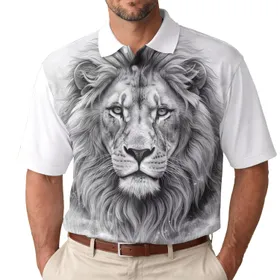 Monochrome Powerful Lion Face Piercing Eyes Majestic Mane - Big Cat Lover Gift Men's Polo Shirt