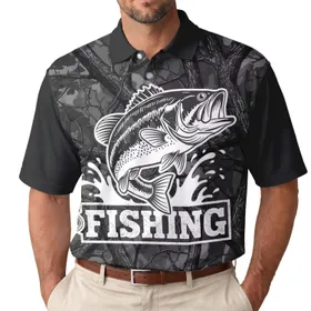Leaping Largemouth Bass Fishing Banner Camouflage - Fishing Enthusiast Gift Men's Polo Shirt